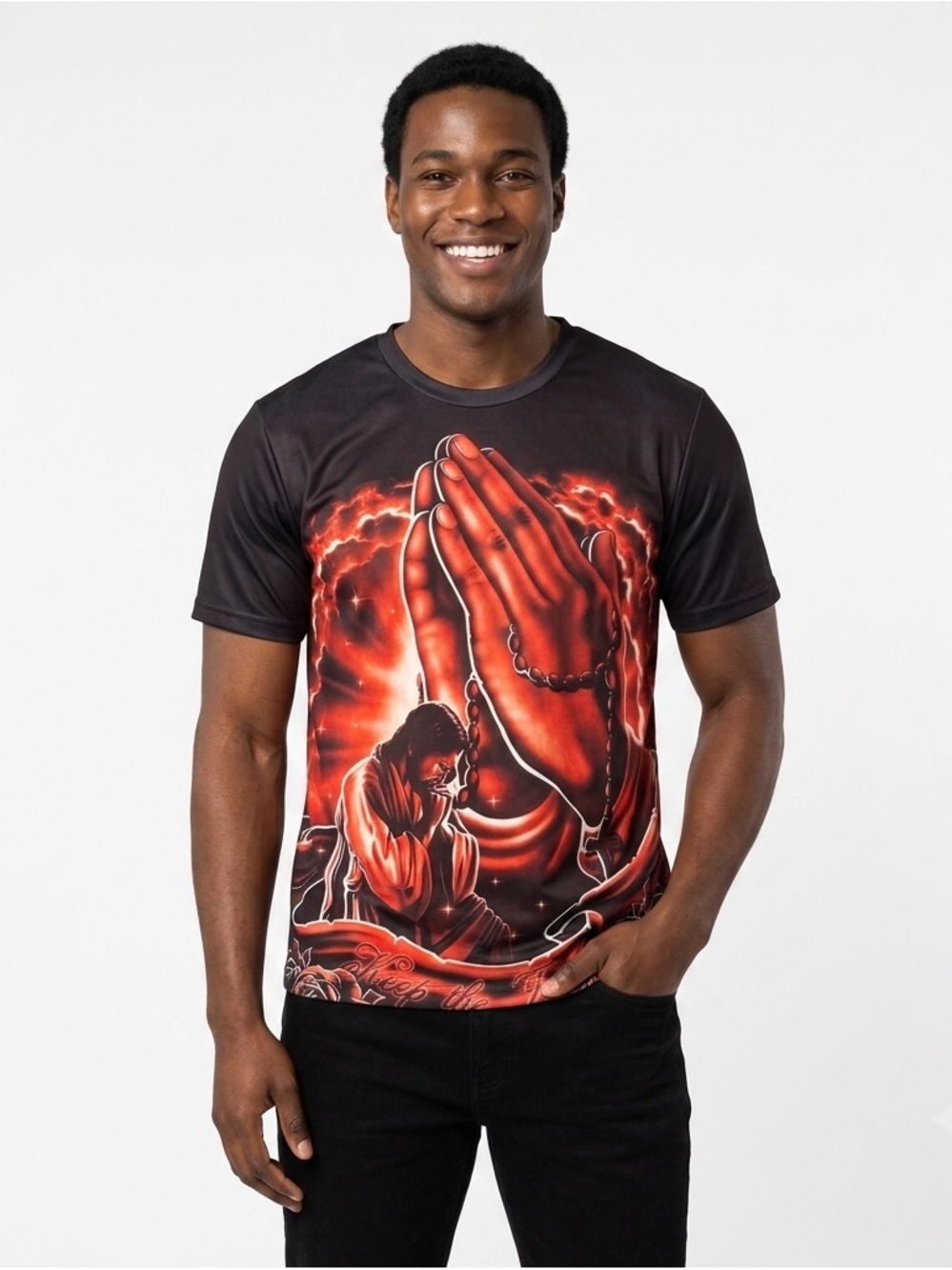 Source Unknown Mens Keep the Faith Black Graphic Tee M